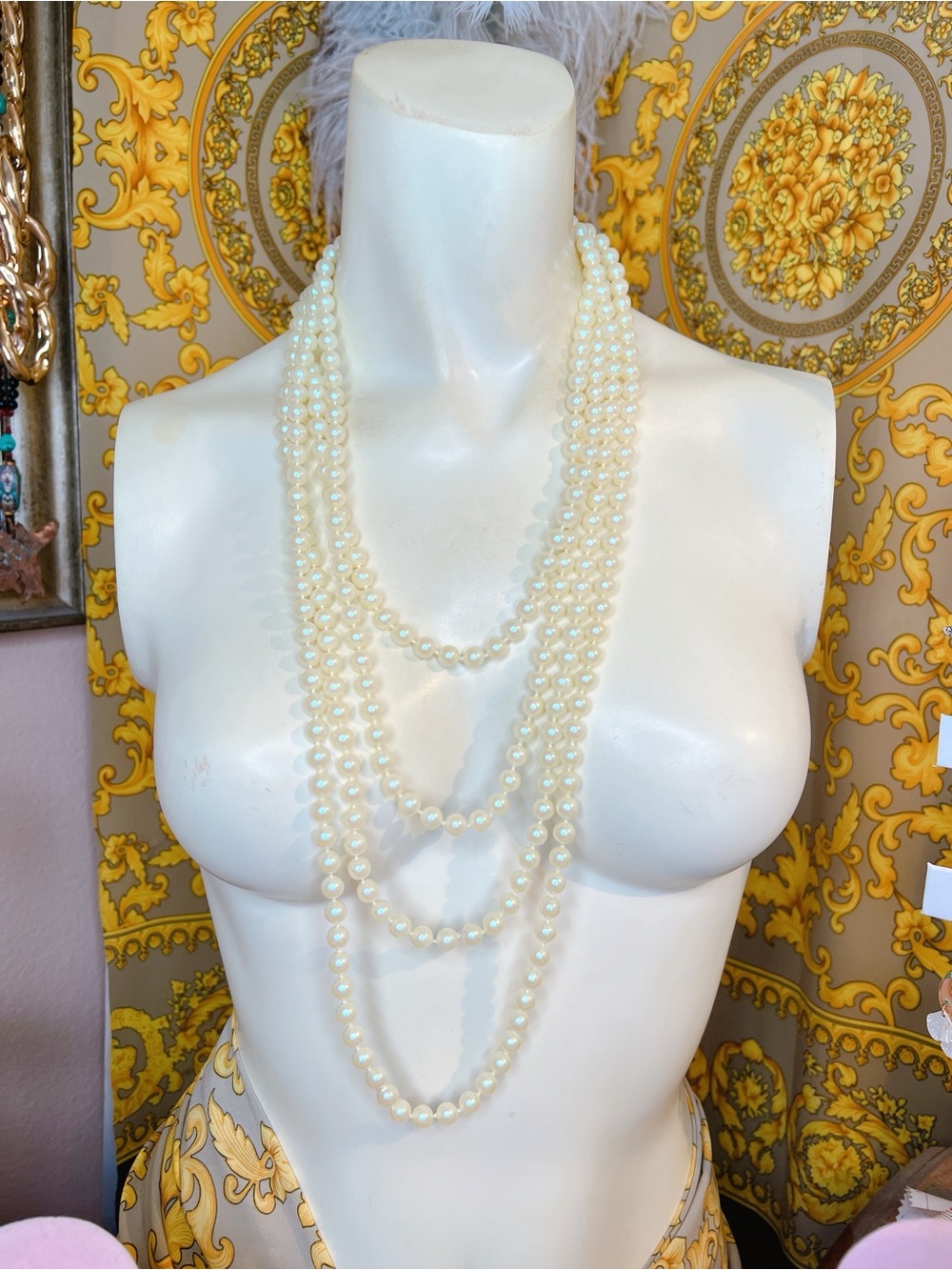 Pearl necklace 112” extra long opal tone acrylic 7 mm pearls
